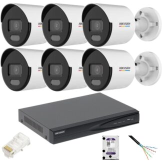 Kit 6 camere de supraveghere Hikvision IP,Lumina alba 30m, PoE, 5MP, lentila 2.8mm, NVR 8 canale IP, Accesorii [1]