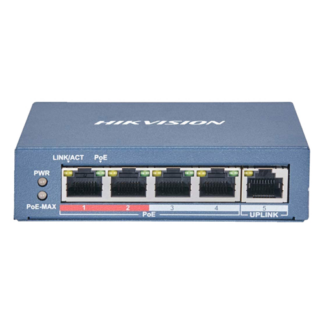 Detectie efractie - Switch 4 porturi 100 Mb PoE, 1 port uplink RJ45 100 Mb, SMART Management - Hikvision DS-3E1105P-EI-M