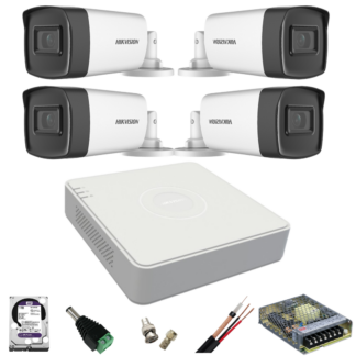 Kit supraveghere Hikvision - Kit de supraveghere Hikvision cu 4 camere de 2 Megapixeli, Infrarosu 40M, DVR cu 4 canale și accesorii incluse