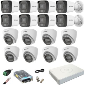 Sistem supraveghere mixt 16 camere Hikvision 5MP Dual Light DVR AcuSense 4MP cu accesorii incluse [1]