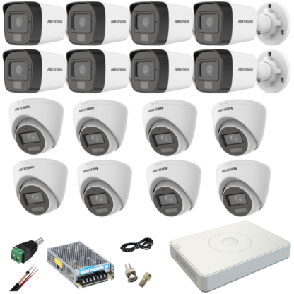 Sistem supraveghere mixt 16 camere Hikvision 2MP Dual Light DVR 4MP cu accesorii incluse [1]