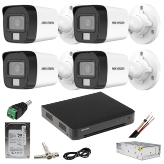 Sistem supraveghere Hikvision 4 camere 5MP Dual Light WL 20m IR 25m DVR cu accesorii incluse HDD 500GB