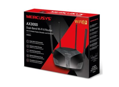 Router Wireless Gigabit MERCUSYS MR80X AX3000, WI-Fi 6, Dual-Band 574 + 2402 Mbps, negru [1]