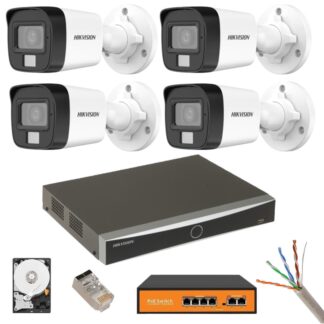 Kit supraveghere Hikvision 4 camere IP 8MP Dual Light IR 30m Lumină albă 30m Microfon NVR 12MP 4 canale HDD Accesorii incluse [1]