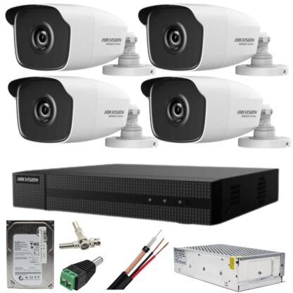 Kit supraveghere Hikvision seria HiWatch 4 camere 5MP IR 40M DVR 4 canale HDD 500GB accesorii incluse [1]
