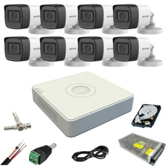 Sistem supraveghere Hikvision 8 camere 5MP IR 40m microfon DVR 8 canale HDD 1TB si accesorii incluse [1]