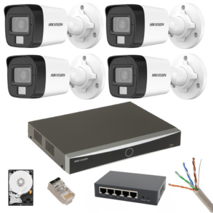 Kit supraveghere Hikvision 4 camere IP 8MP Dual Light IR 30m Lumină albă 30m Microfon NVR 12MP 4 canale HDD Accesorii incluse [1]