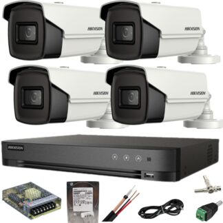 Sistem supraveghere Hikvision 4 camere 8MP IR 80M DVR 4K AcuSense cu accesorii incluse si HDD 1TB [1]