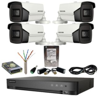 Sistem supraveghere Hikvision 4 camere 4in1 8 Megapixeli IR 80m Lentilă 3.6mm DVR Acusense 8 MP Hard Disk 1 TB, Accesorii [1]