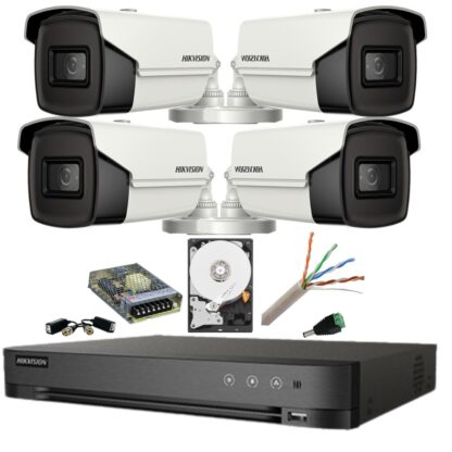 Kit supraveghere 8MP (4k) Hikvision 4 camere IR 80m Lentilă 3.6mm DVR AcuSense 4 canale Smart Playback HDD 2 TB Accesorii [1]