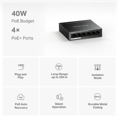 Switch 6 porturi 10/100Mbps 4 porturi PoE+ Mercusys - MS106LP [1]