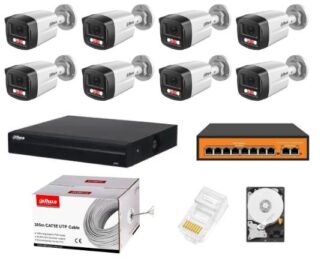 Kit Supraveghere - Sistem supraveghere complet Dahua 8 camere IP 4MP Dual Light 30m Microfon NVR 8 canale HDD si accesorii instalare incluse