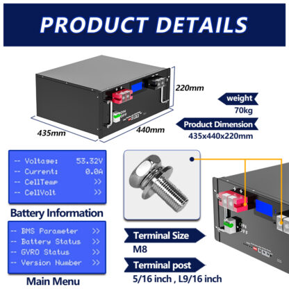 Baterie Acumulator Litiu Lifepo4 Basen 6.14 kw cu Bms 120A, 51.2V,rack mounted 6000 cicluri incarcare [1]