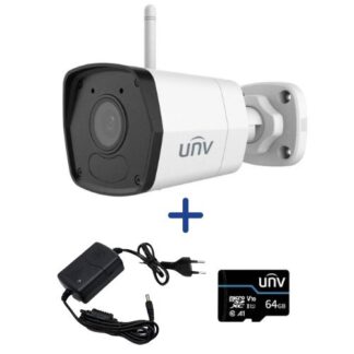 Sistem supraveghere o camera UNV Wi-Fi 2MP Smart IR 30m microfon, sursa 12V, card memorie 64GB [1]