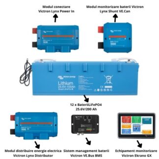 Pachet 12 x Baterie Smart LiFePO4, Victron BAT524120610, BMS, capacitate stocare 60 kWh [1]