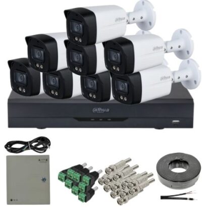 Kit supraveghere analog Dahua 8 camere 5MP lentila 3.6mm IR/lumina alba 40m microfon, DVR 8 canale 8MP 4K functii AI si accesorii [1]