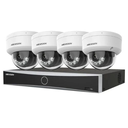 Kit supraveghere video Hikvision 4 camere IP 4K IR 30m lumina alba 30m lentila 2.8mm microfon, NVR 4 canale PoE 12MP AcuSense