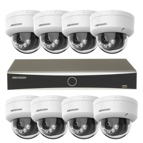 Sistem supraveghere IP Hikvision 8 camere 4K IR 30m lumina alba 30m lentila 2.8mm microfon, NVR 8 canale PoE 12MP AcuSense