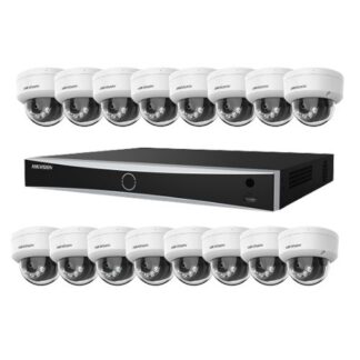 Kit supraveghere profesional IP Hikvision 16 camere 4K IR 30m lumina alba 30m lentila 2.8mm microfon, NVR 16 canale PoE 12MP  160Mbs / 256Mbs