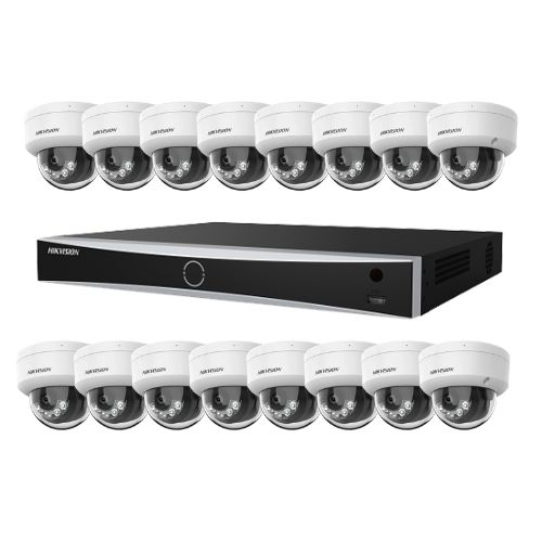 Kit supraveghere profesional IP Hikvision 16 camere 4K IR 30m lumina alba 30m lentila 2.8mm microfon, NVR 16 canale PoE 12MP 160Mbs / 256Mbs