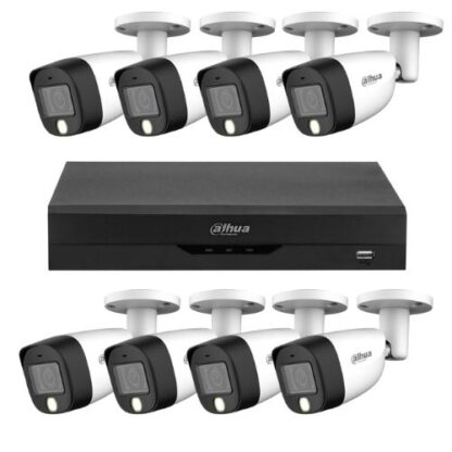 Sistem supraveghere exterior Dahua 5MP  8 camere dual light microfon IR 20m WL 20m lentila 3.6mm si DVR 8 canale WizSense [1]