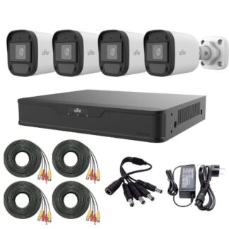 Kit de supraveghere Uniview cu 4 camere 5 Megapixeli Audio Infrarosu 20m, DVR Hibrid cu 4 canale 5MP, accesorii Kit de supraveghere Uniview cu 4 camere 5 Megapixeli Audio Infrarosu 20m, DVR Hibrid cu 4 canale 5MP, accesorii