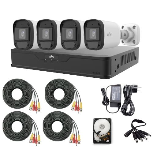 Sistem de supraveghere Uniview cu 4 camere 5MP, Audio, Infrarosu 20m, DVR Hibrid cu 4 canale 5MP, HDD, accesorii [1]
