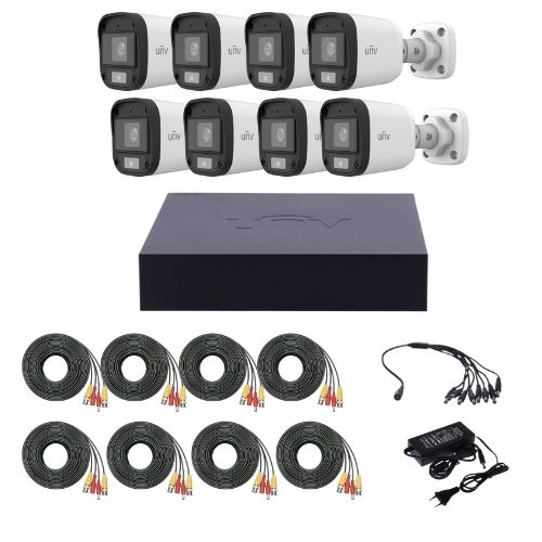 Sistem supraveghere Uniview 8 camere analog ColorHunter 2MP lumina alba 20m, XVR 8 canale 2MP, accesorii [1]