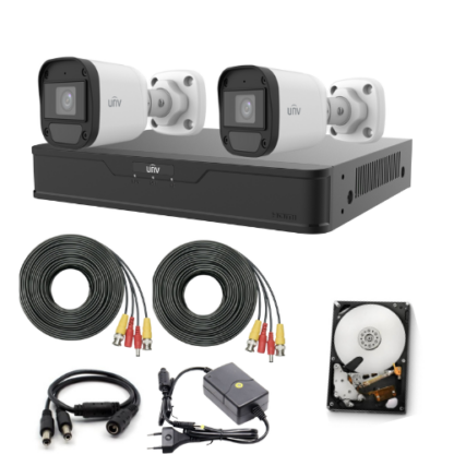 Sistem de supraveghere Uniview cu 2 camere 5MP, Audio, Infrarosu 20m, DVR Hibrid cu 4 canale 5MP, HDD, accesorii [1]