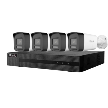 Kit supraveghere profesional IP Hikvision HiLook 4 camere 4MP IR 30m PoE microfon si difuzor IP67 alarma si NVR 4 canale PoE 6MP [1]