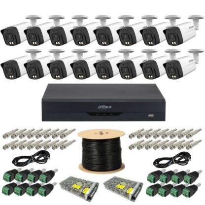 Kit supraveghere profesional Dahua 16 camere Dual Light 5MP Microfon IR 40m, DVR 16 canale 5MP WizSense si accesorii montaj [1]