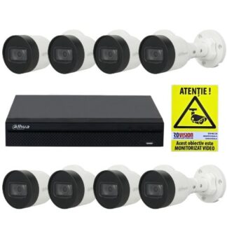 Kit supraveghere IP Dahua pentru exterior 8 camere 2MP PoE Infrarosu 30m IP67 Lentila 2.8mm, NVR 8 canale PoE 12MP SMD Plus + Autocolant ROVISION