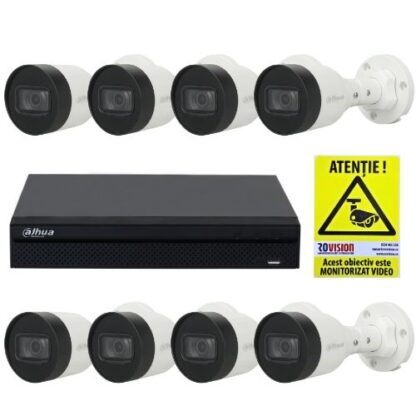 Kit supraveghere IP Dahua pentru exterior 8 camere 2MP PoE Infrarosu 30m IP67 Lentila 2.8mm, NVR 8 canale PoE 12MP SMD Plus + Autocolant ROVISION [1]