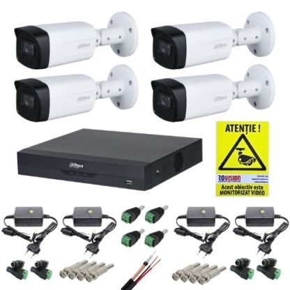 Kit supraveghere 4K Dahua 4 camere IR 40m IP67, DVR WizSense 4 canale 4K-N/5MP, accesorii montaj+cadou autocolant ROVISION [1]