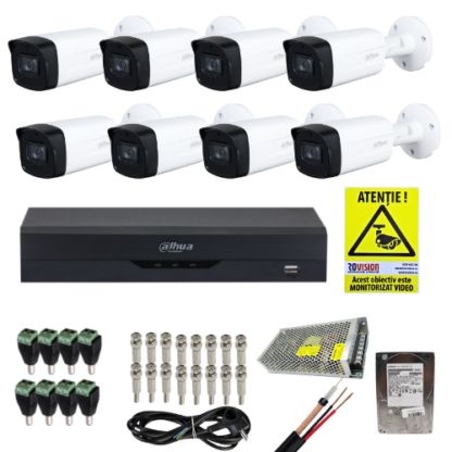 Kit supraveghere profesional Dahua 8 camere 2MP IR 40m IP67, DVR 8 canale WizSense 5MP, HDD 1TB, accesorii montaj si autocolant ROVISION [1]