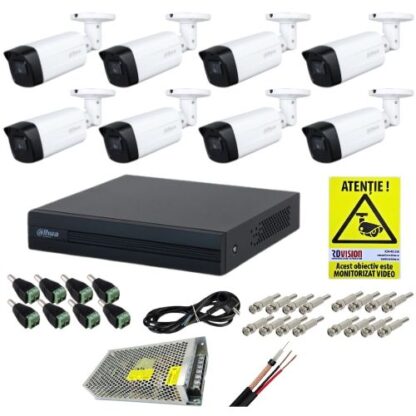 Kit supraveghere complet Dahua 8 camere 2MP Infrarosu 80 metri IP67, DVR 8 canale WizSense 1080N/720p, accesorii montaj + CADOU Autocolant Rovision [1]