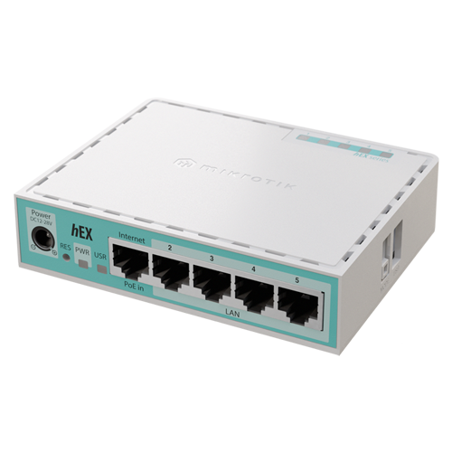 Router hEX, 5 porturi Gigabit, USB, PoE IN - MikroTik E50UG