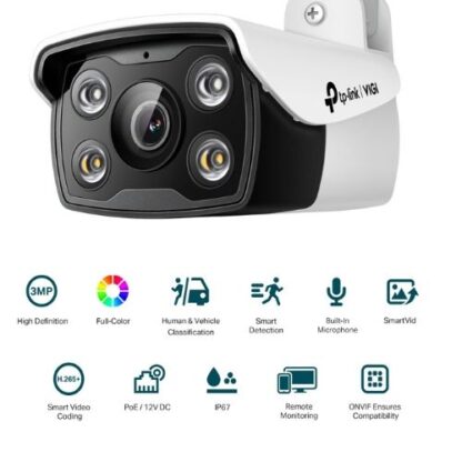 Camera IP TP-Link 3MP, Full-Color, IR 30m, Lentila 6mm, Detectie inteligenta, Microfon, PoE, IP67, Alarma vizuala-VIGI C330 [1]