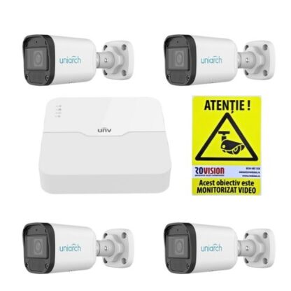 Kit supraveghere IP simplu 4 camere Uniarch 4MP IR 30m Lentila 2.8mm PoE Microfon IP67, NVR 4 Canale PoE  4K 8MP + CADOU Autocolant Rovision [1]