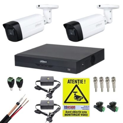 Sistem supraveghere complet Dahua 2 camere 2MP IR 80m lentila 3.6mm, DVR  4 canale 5MP WizSense, accesorii + Cadou Autocolant Rovision [1]
