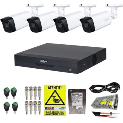 Sistem supraveghere complet Dahua 4 camere 2MP IR 80m lentila 3.6mm, DVR 4 canale 5MP WizSense, accesorii, HDD 500GB + Cadou Autocolant Rovision [1]