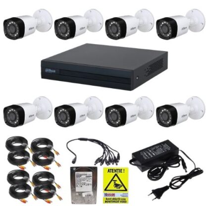 Kit complet Dahua 8 camere 2MP IR 20m, DVR 8 canale 2MP, accesorii, HDD 1TB + Autocolant Rovision [1]