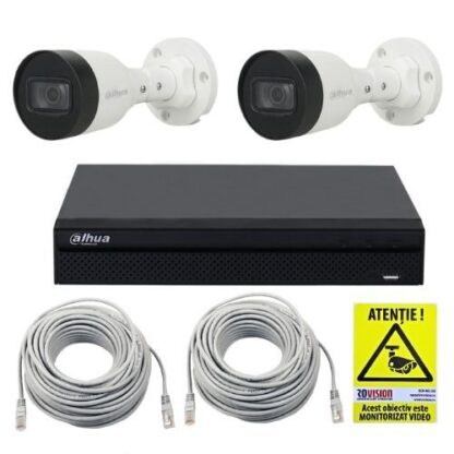 Kit IP Dahua 2 camere 4MP IR 30m PoE, NVR 4 canale PoE 12MP, cabluri + Autocolant Rovision [1]