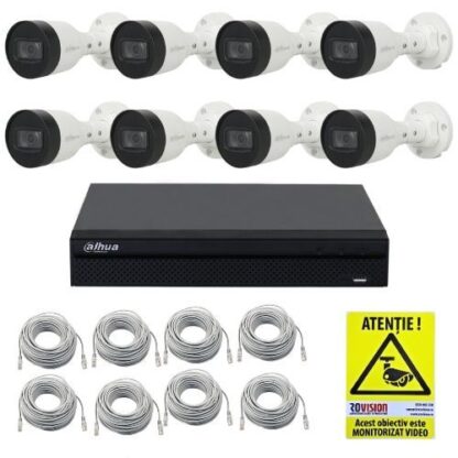 Kit IP 8 camere Dahua 4MP IR 30m PoE, NVR 8 canale PoE 4K 8MP, cabluri + autocolant Rovision [1]