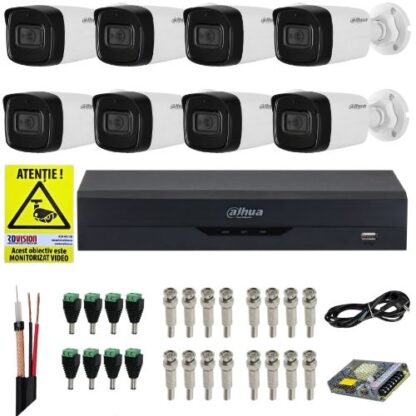 Kit supraveghere Dahua 8 camere 4K 8MP IR 80m Microfon, DVR 8 canale 4K 8MP Audio Functii AI, accesorii + Autocolant Rovision [1]