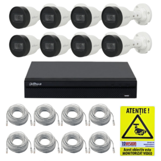 Kit IP Dahua 8 camere 2MP IR 30m PoE, NVR 8 canale PoE 8MP, cabluri + Autocolant Rovision [1]