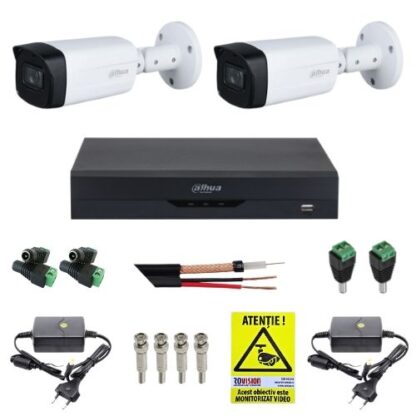 Kit supraveghere Dahua 2 camere 8MP 4K IR 40m Lentila 2.8mm, DVR 4 canale 4K 8MP, accesorii + Autocolant Rovision [1]