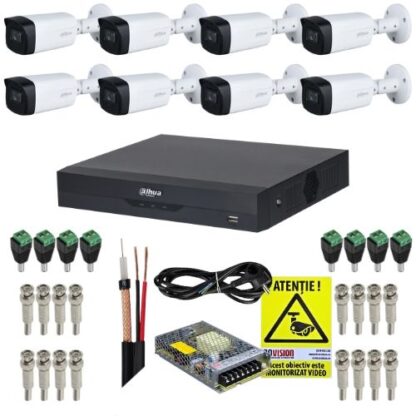 Kit supraveghere Dahua 8 camere 8MP 4K IR 40m, DVR 8 canale 8MP 4K Functii AI, accesorii + Autocolant Rovision [1]