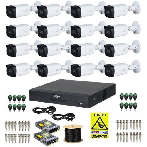 Kit supraveghere Dahua 16 camere 4K 8MP IR 40m Lentila 2.8mm, DVR 16 canale 4K 8MP WizSense, accesorii + Autocolant Rovision