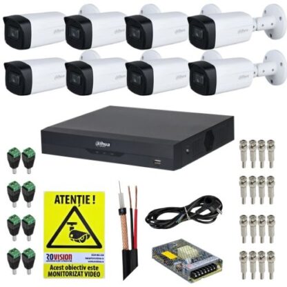 Kit supraveghere Dahua 8 camere 5MP IR 80m Starlight, DVR 8 Canale WizSense 5M-N/1080P, Accesorii + Autocolant Rovision [1]